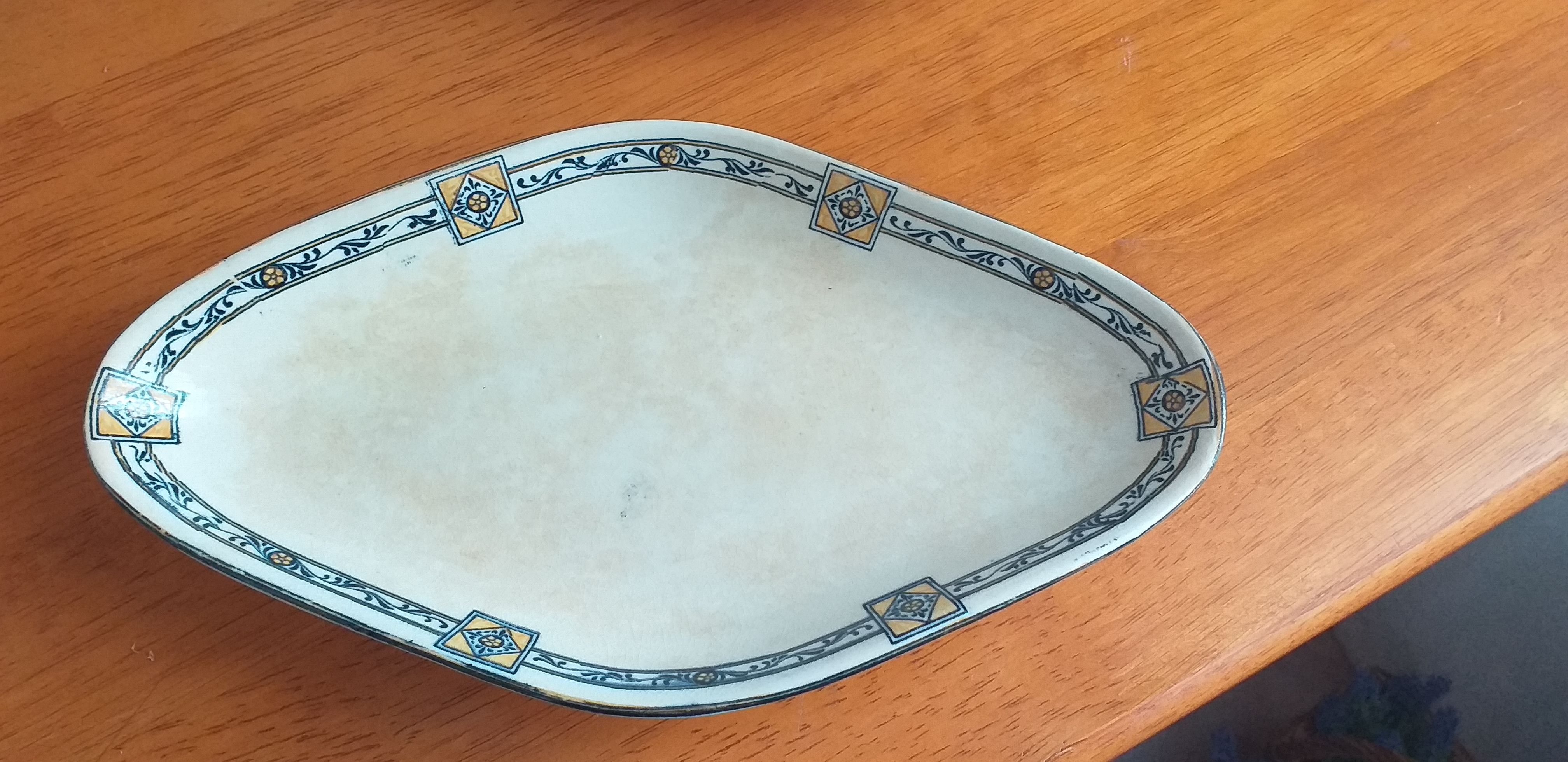 Together a sausage and a ravier porcelain Terre de Fer Salins E.Charbonnier model Royal
