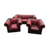Chesterfield garnet sofa 3 seats and 2 armchairs