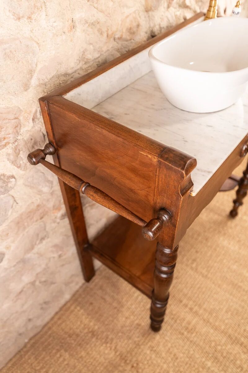Meuble vasque ancien marbre et bois de style Louis-Philippe