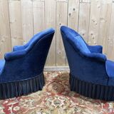Paire de fauteuils crapaud Napoléon III en velours bleu