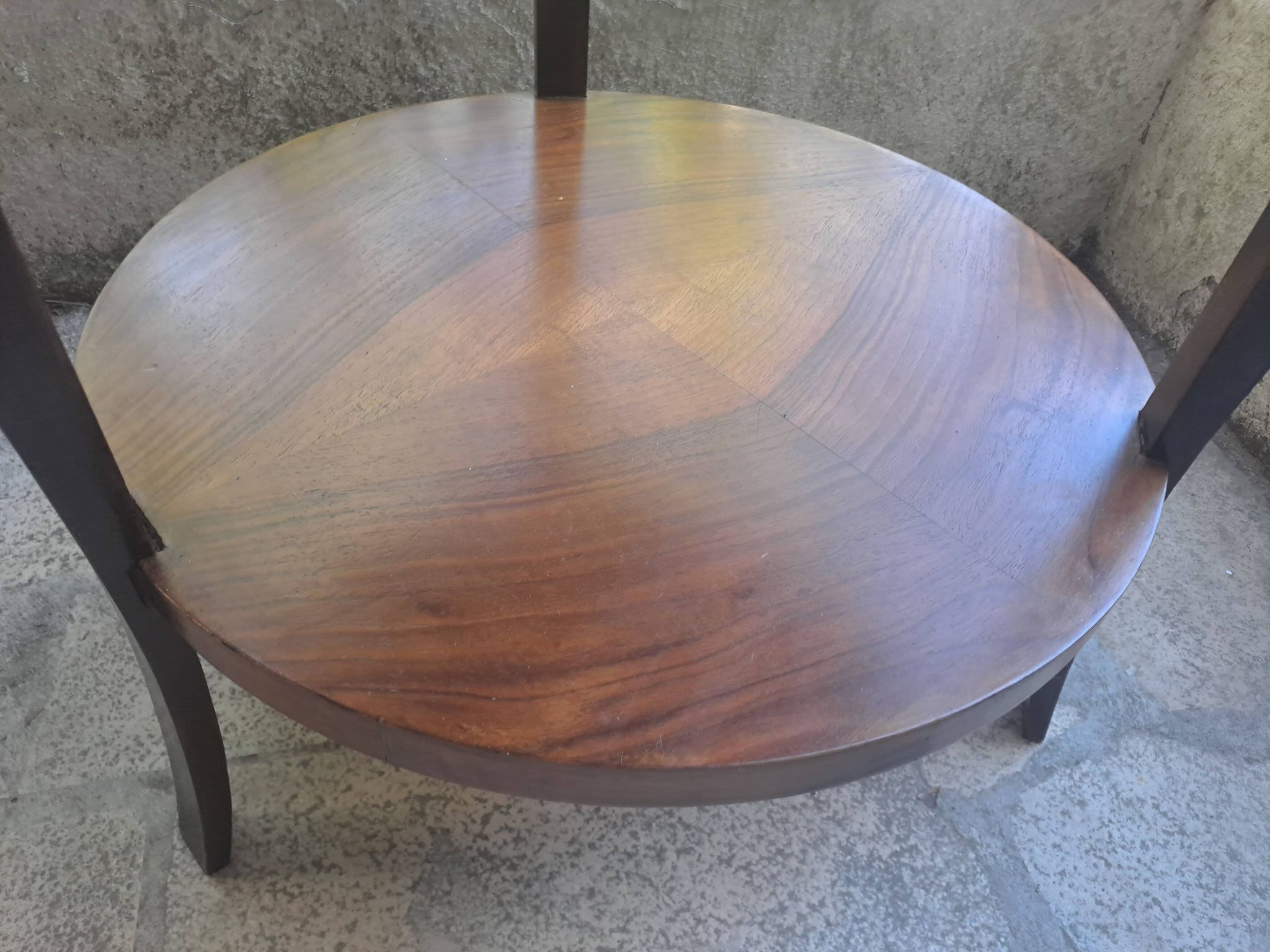 1970s solid wood round coffee table with double top