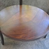 Table basse ronde en bois massif 1970 à double plateau
