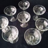 8 old glass champagne glasses
