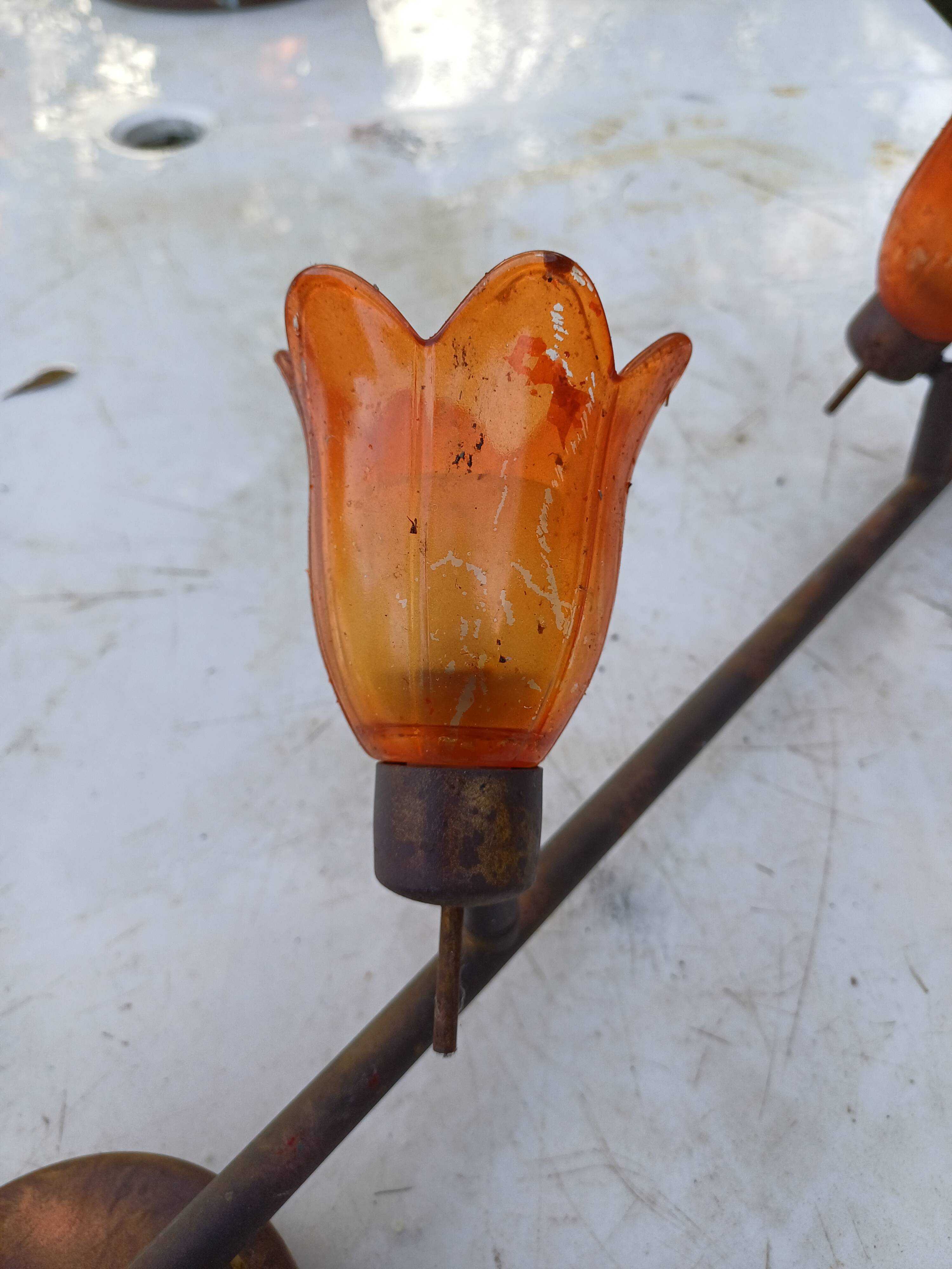 3 Vintage Gold Metal Glass Tulip Pendant Lights