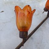 3 Vintage Gold Metal Glass Tulip Pendant Lights