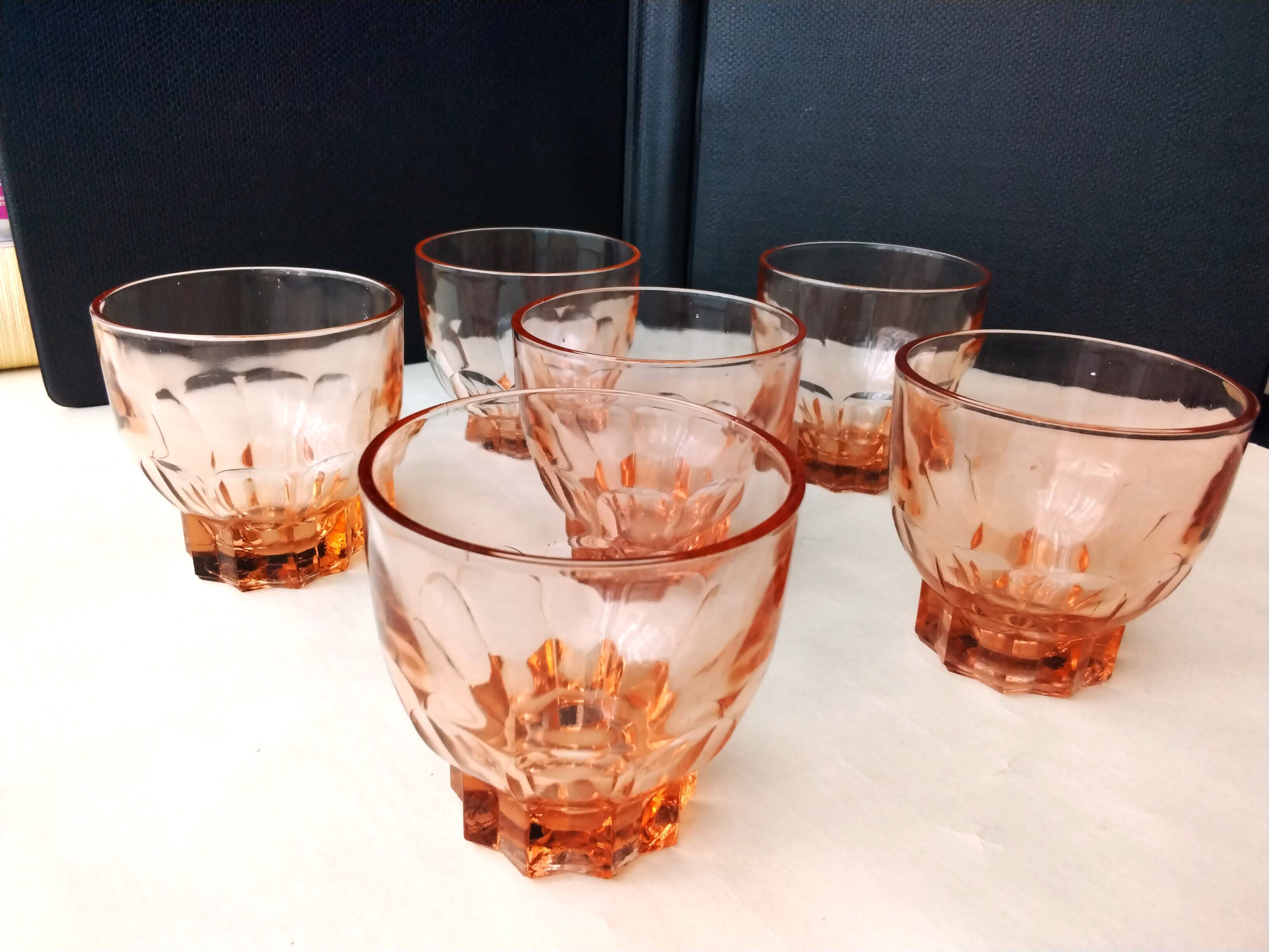 6 Vintage Pink Glass Table Glasses from the 1940s-50s
