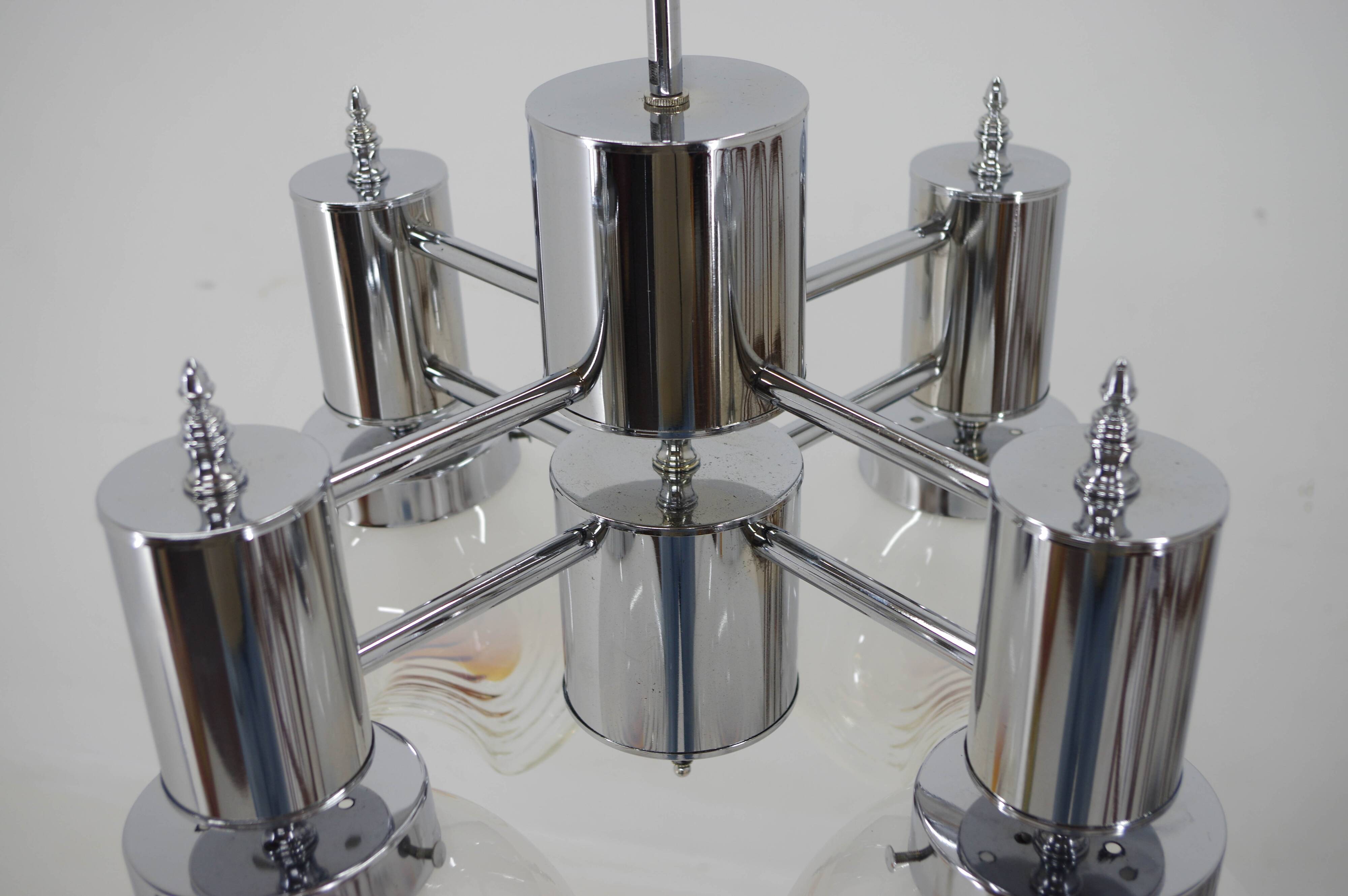 Murano Glass & Chrome Chandelier, Italy, 1970s