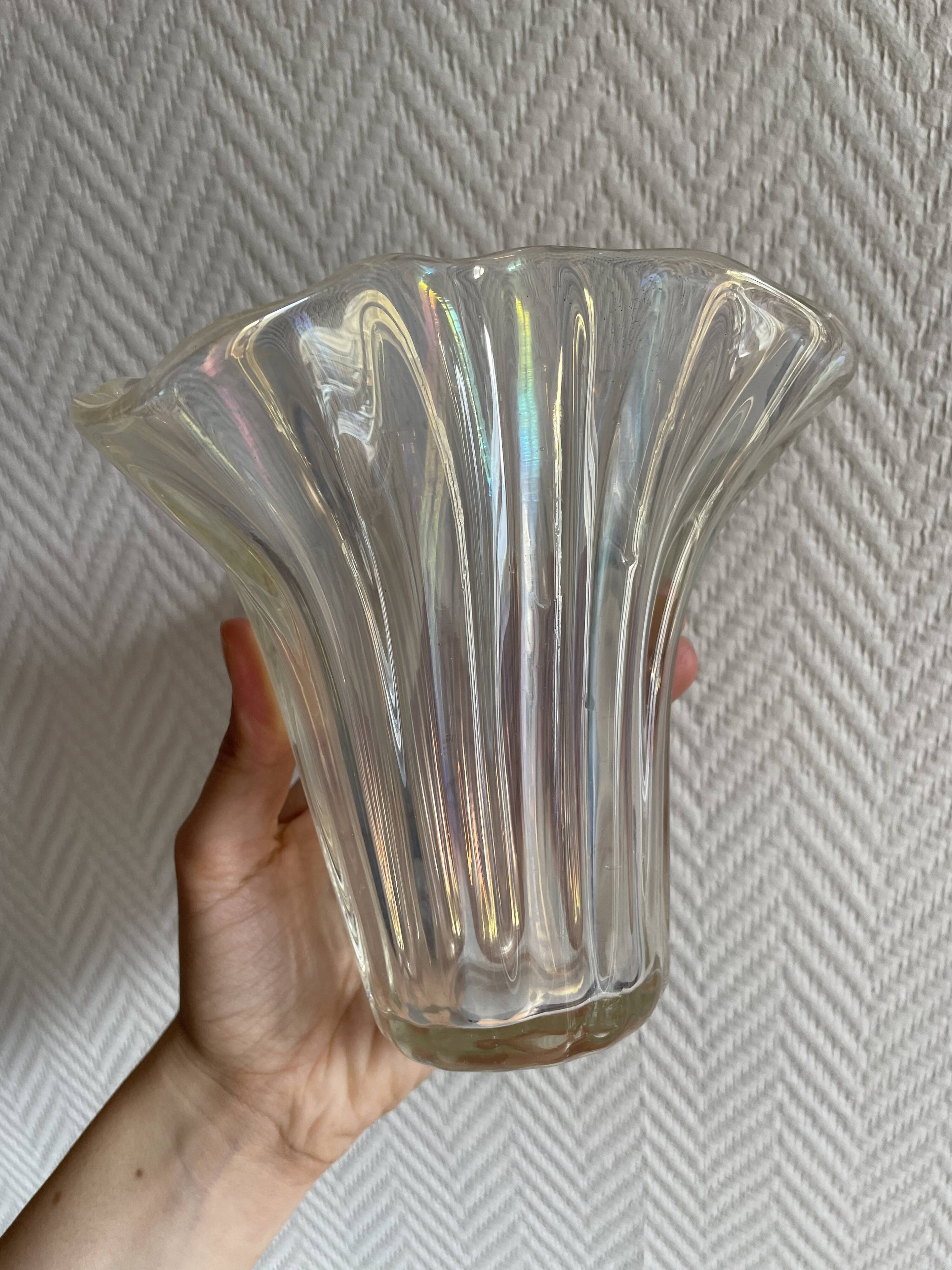 Vase verre aspect irisé