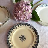 Set of 4 old plates with blue-green décor