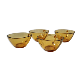 Set of 4 vintage Vereco amber glass coffee cups