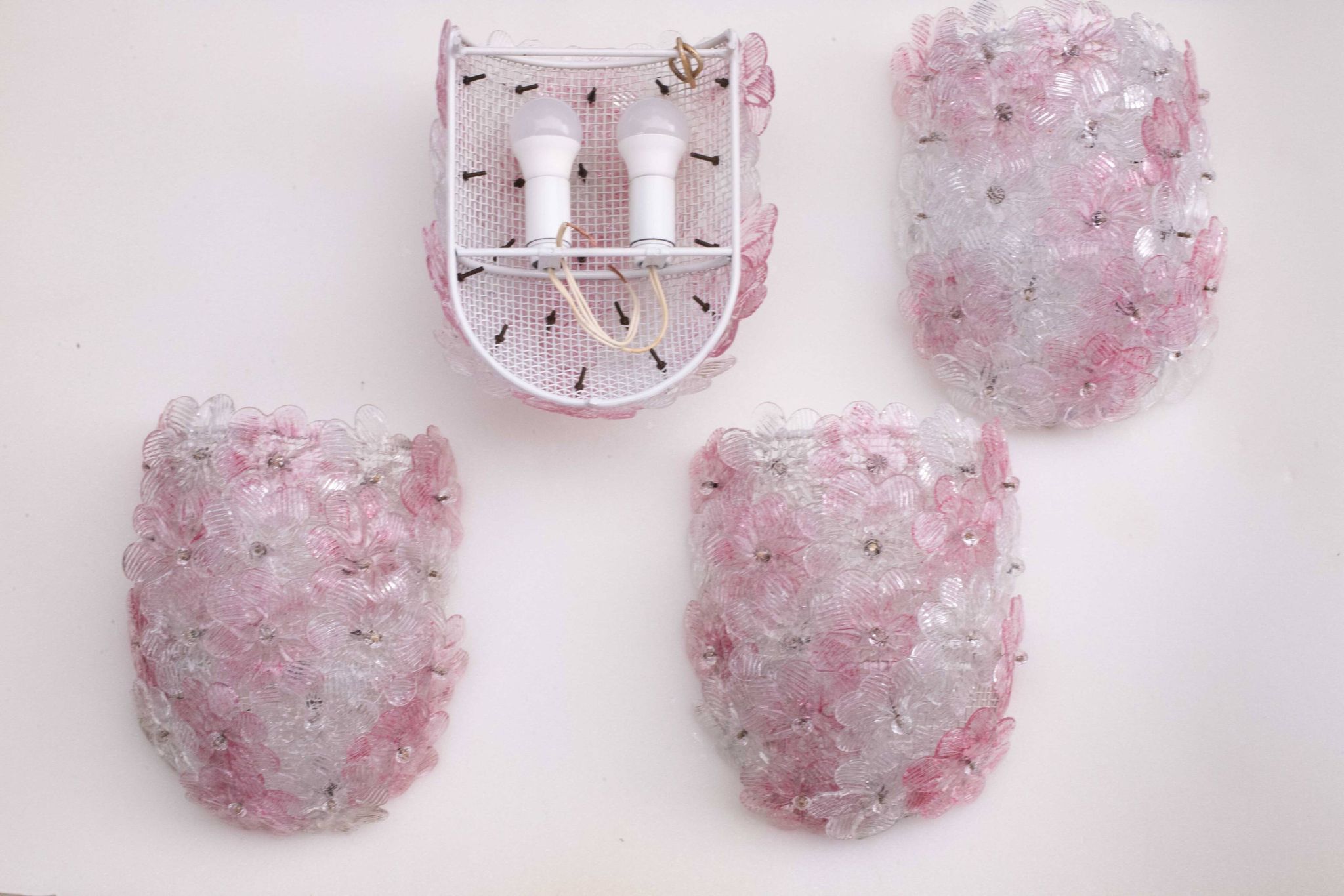Set of 4 Murano Wall Light Pink Flower by Seguso, 1970