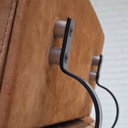 1980s, Swedish swivel armchair, nubuck leather, canvas, bent beech wood.