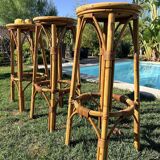 3 tabourets rotin vintage