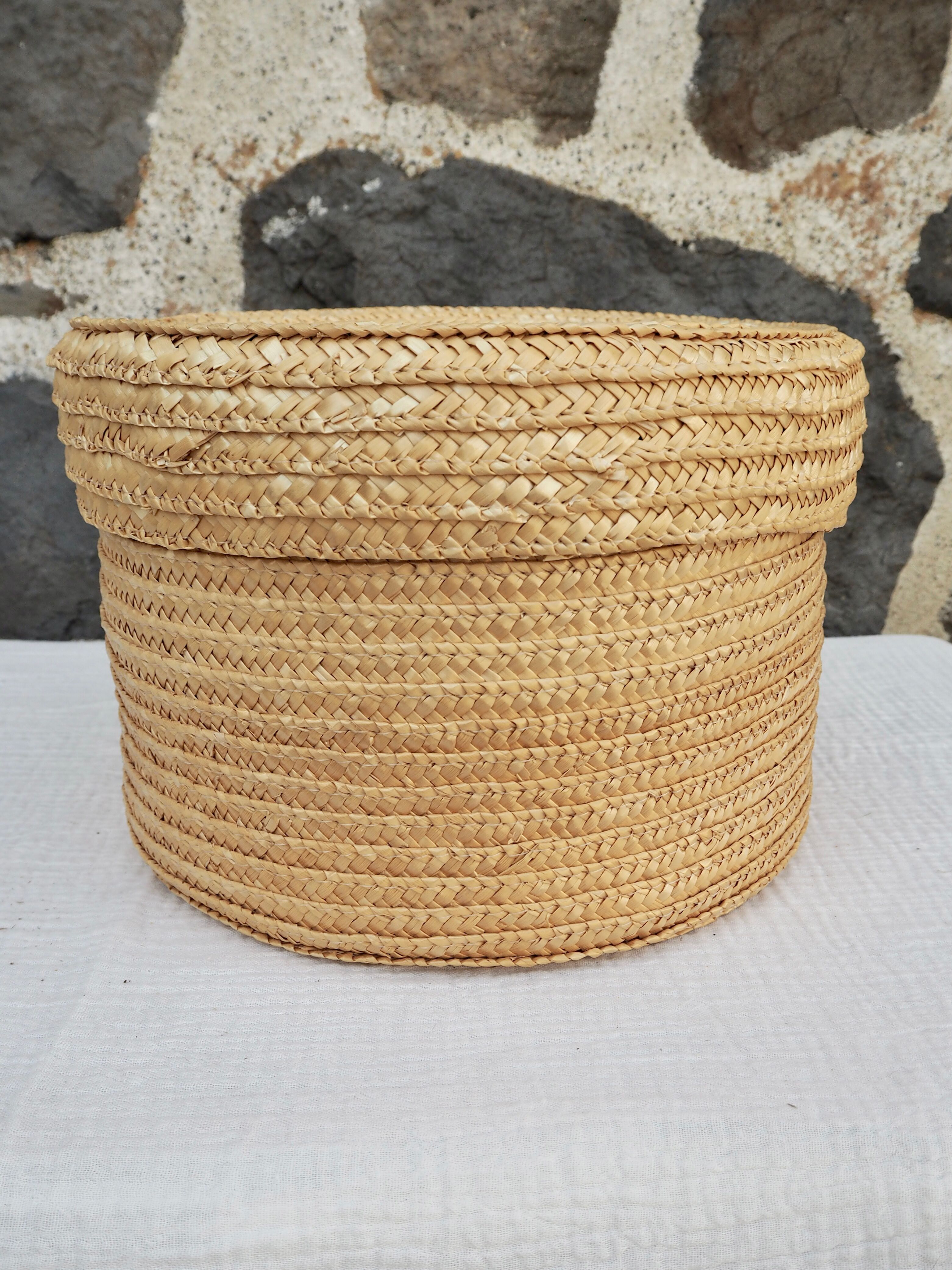 Straw covered basket