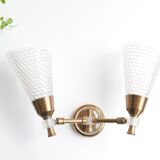 Pair of wall sconces in gold metal and plexiglass, 50 years