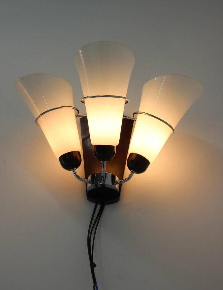 Pair of Minimalist Czechoslovakian Crystal Wall Lamps, 1970s