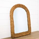 Miroir vintage arrondi en bois, cadre sculpté en forme organique rétro