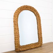 Miroir vintage arrondi en bois, cadre sculpté en forme organique rétro