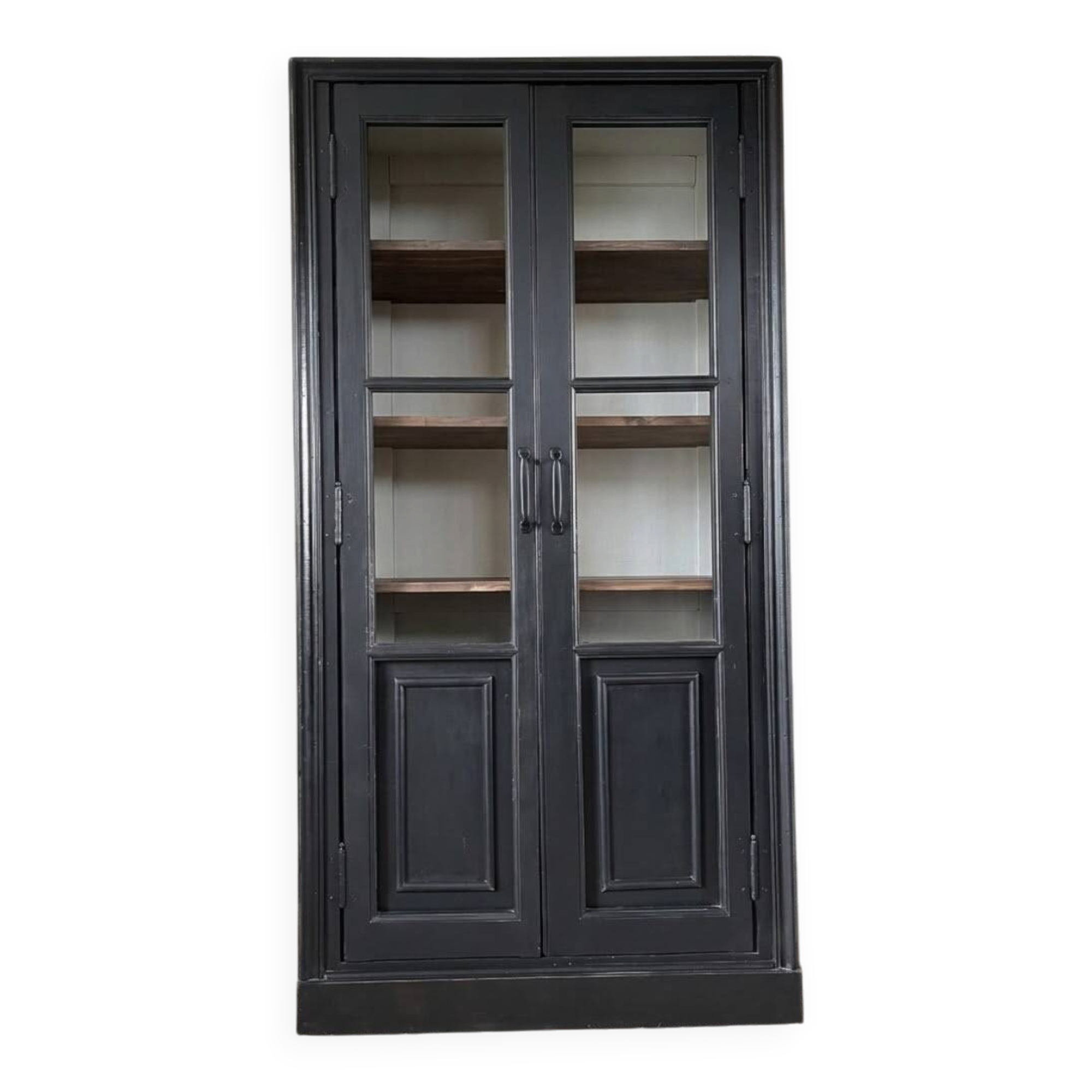 Aged patinated black display cabinet