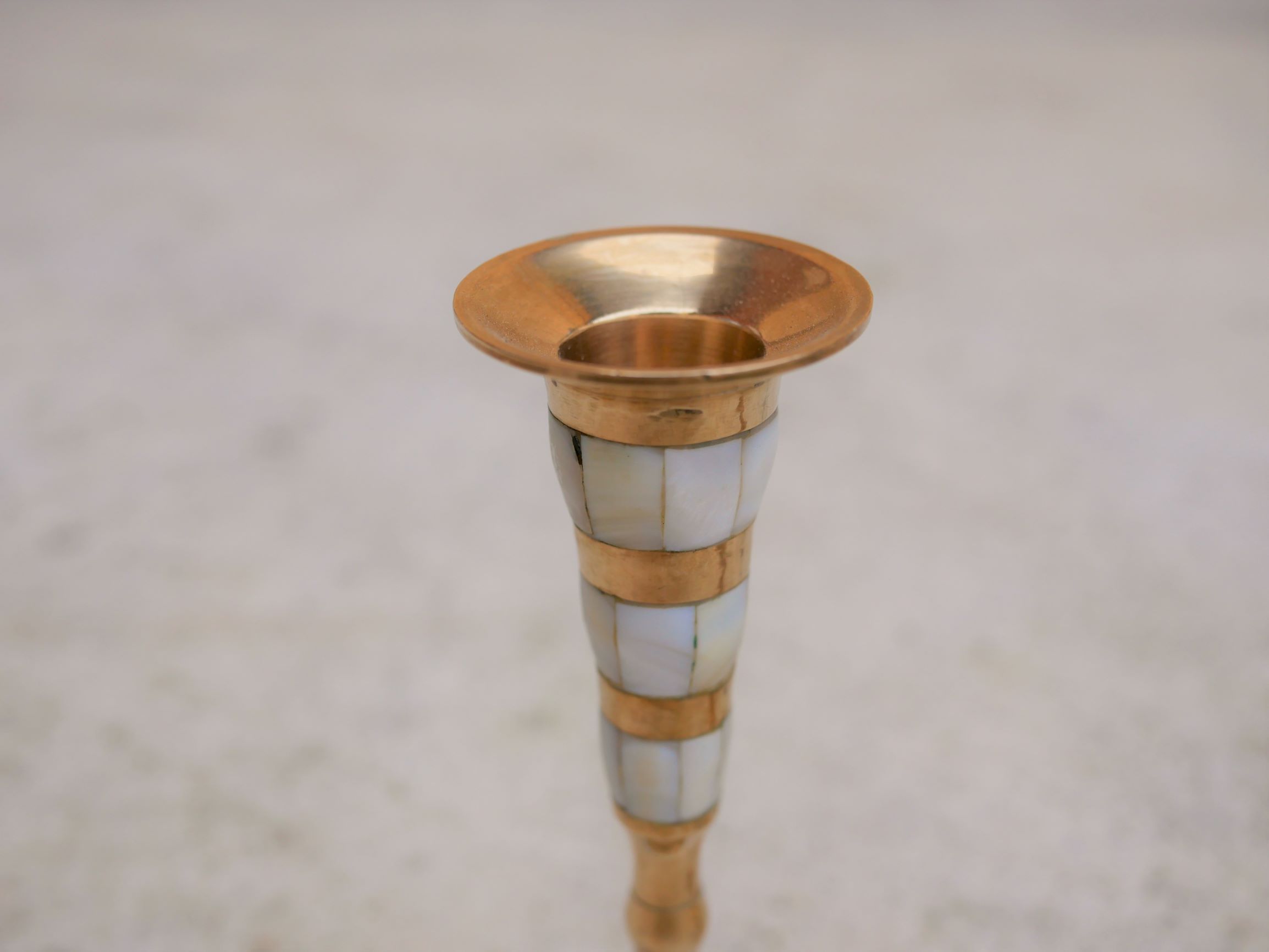 Pair of vintage brass and mother-of-pearl candlesticks