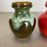 Set of 3 Multi-Color Fat Lava Op Art Pottery Vase Made Bay Ceramics, Germany