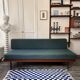 Vintage wooden sofa – modernist design, green mottled fabric