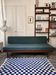 Vintage wooden sofa – modernist design, green patterned fabric