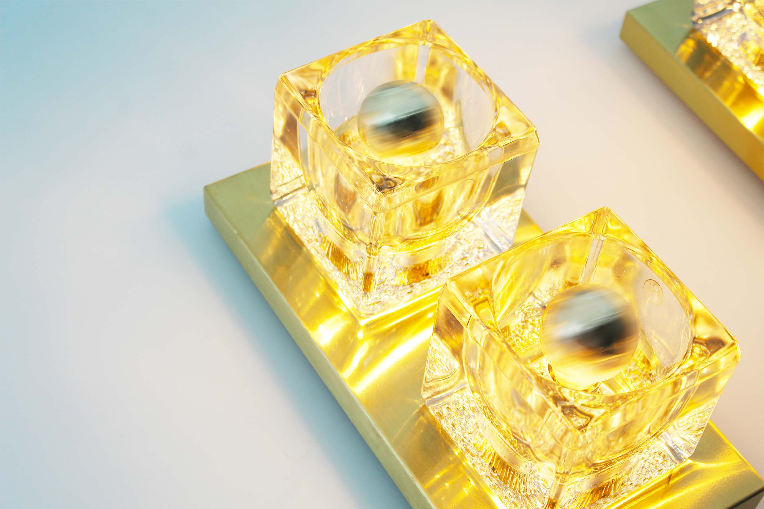 Set of two brass and murano glass ‘ice cube’ sconces by peill & putzler