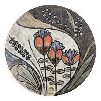 Assiette murale florale en céramique Ruscha Handarbeit, années 1970, Allemagne
