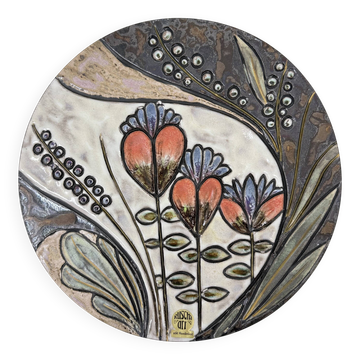 Assiette murale florale en céramique Ruscha Handarbeit, années 1970, Allemagne