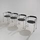 4 chaises en métal chromé et cuir noir, années 1980