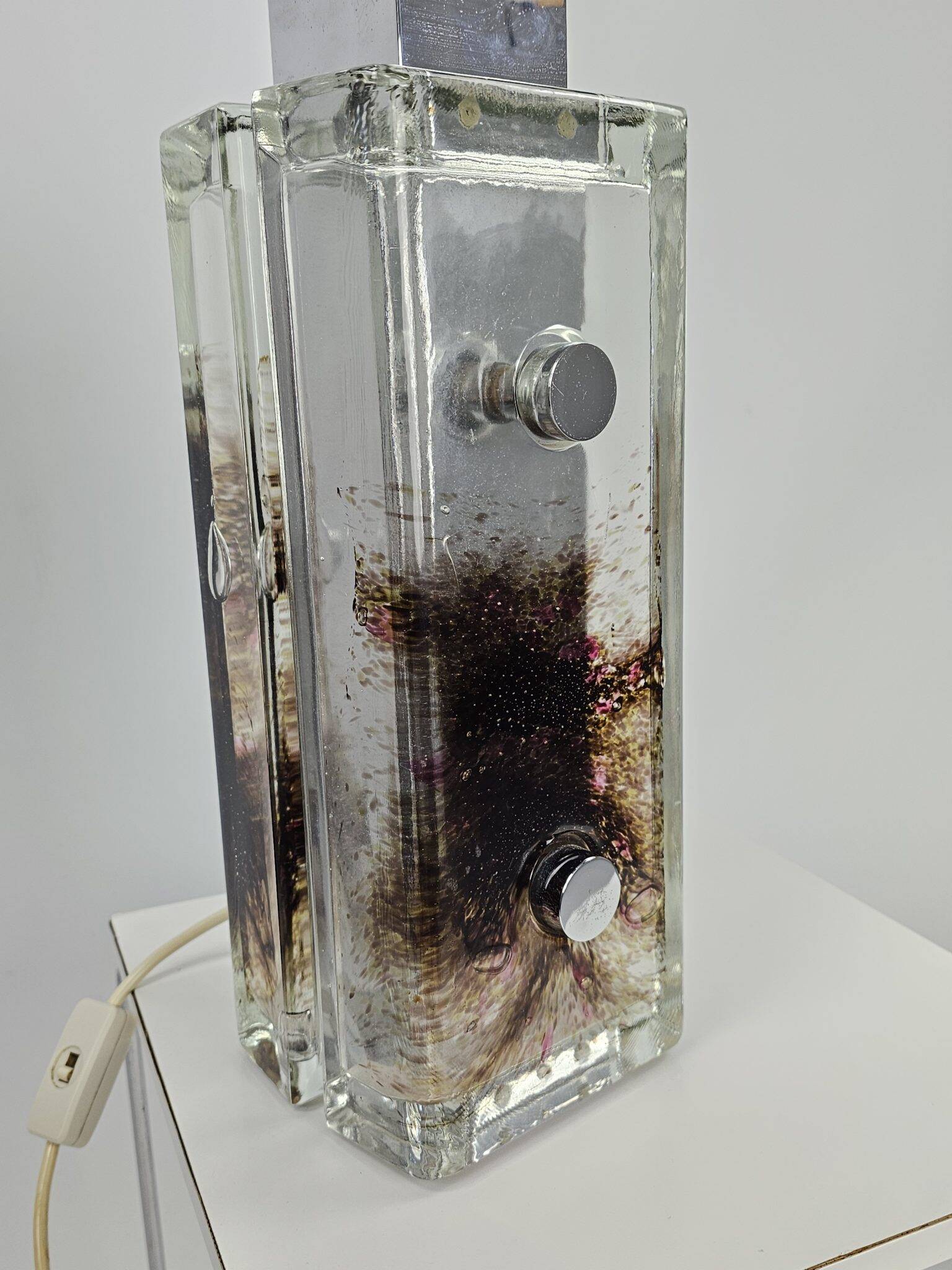 Table lamp from Glashutte Limburg thick glass floral theme