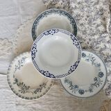 4 vintage blue ironstone soup plates