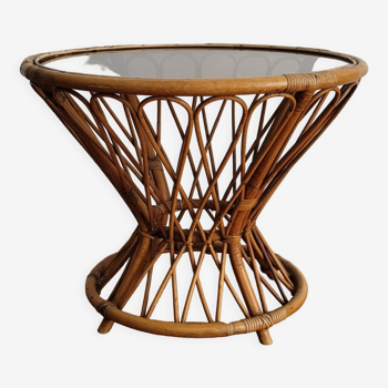 Glass and rattan side table