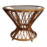 Glass and rattan side table