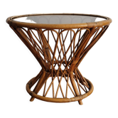 Table d'appoint en verre et rotin