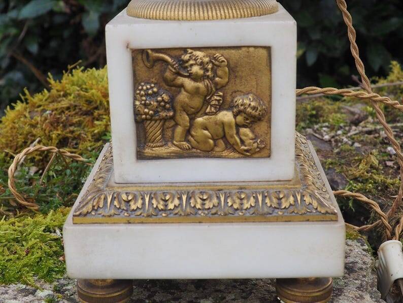 Antique French Marble Bronze Cherub Lamp - Napoleon III Style