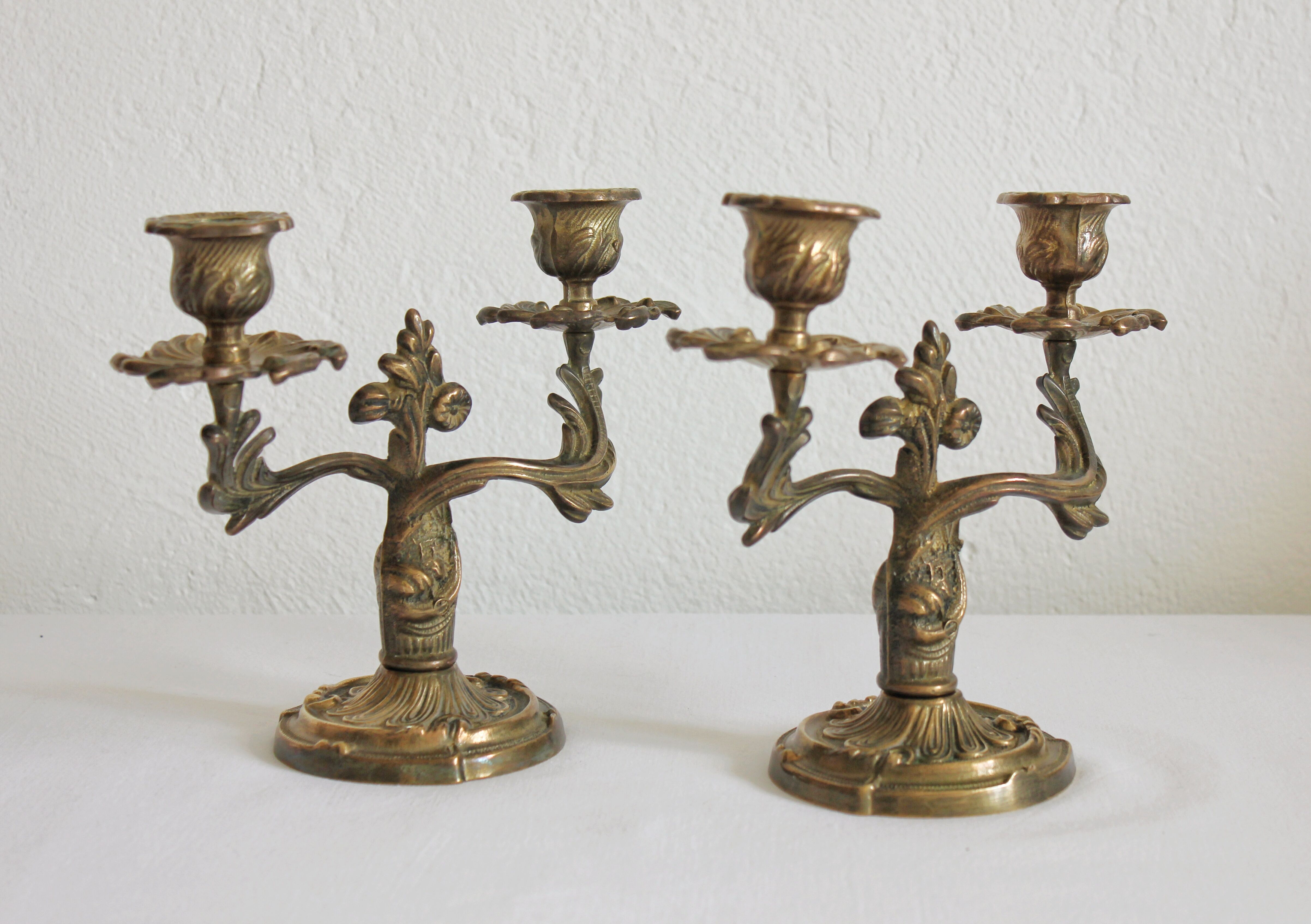 2 chandeliers bougeoirs deux bras en laiton doré vintage