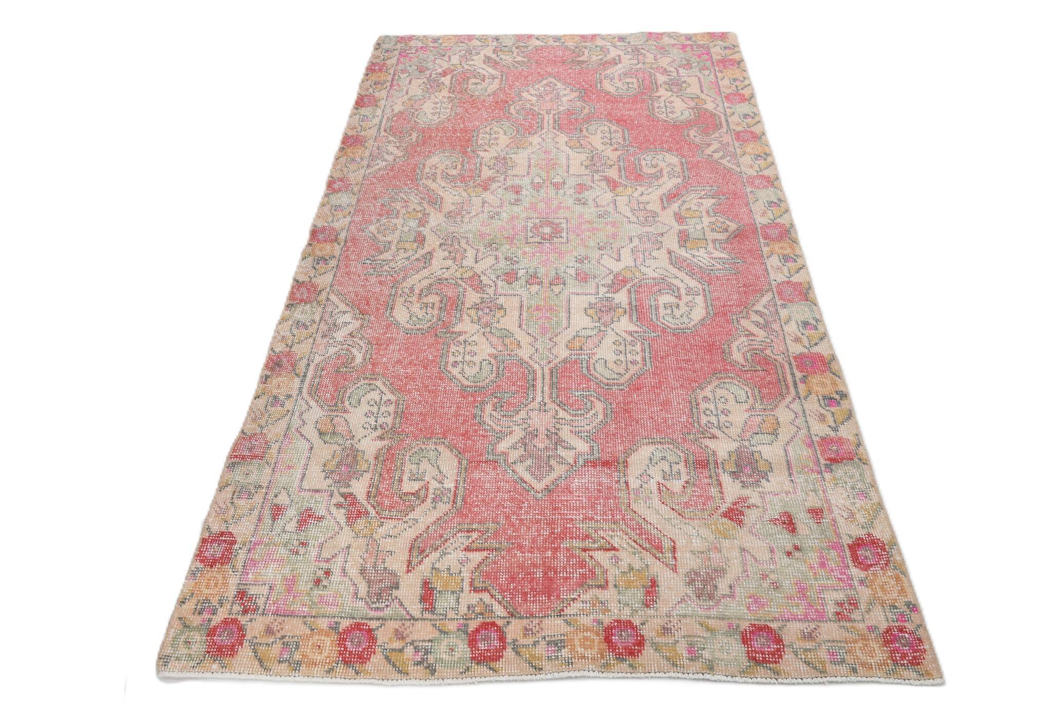 4x7 Red Cream Oriental Vintage Rug, 127x223Cm