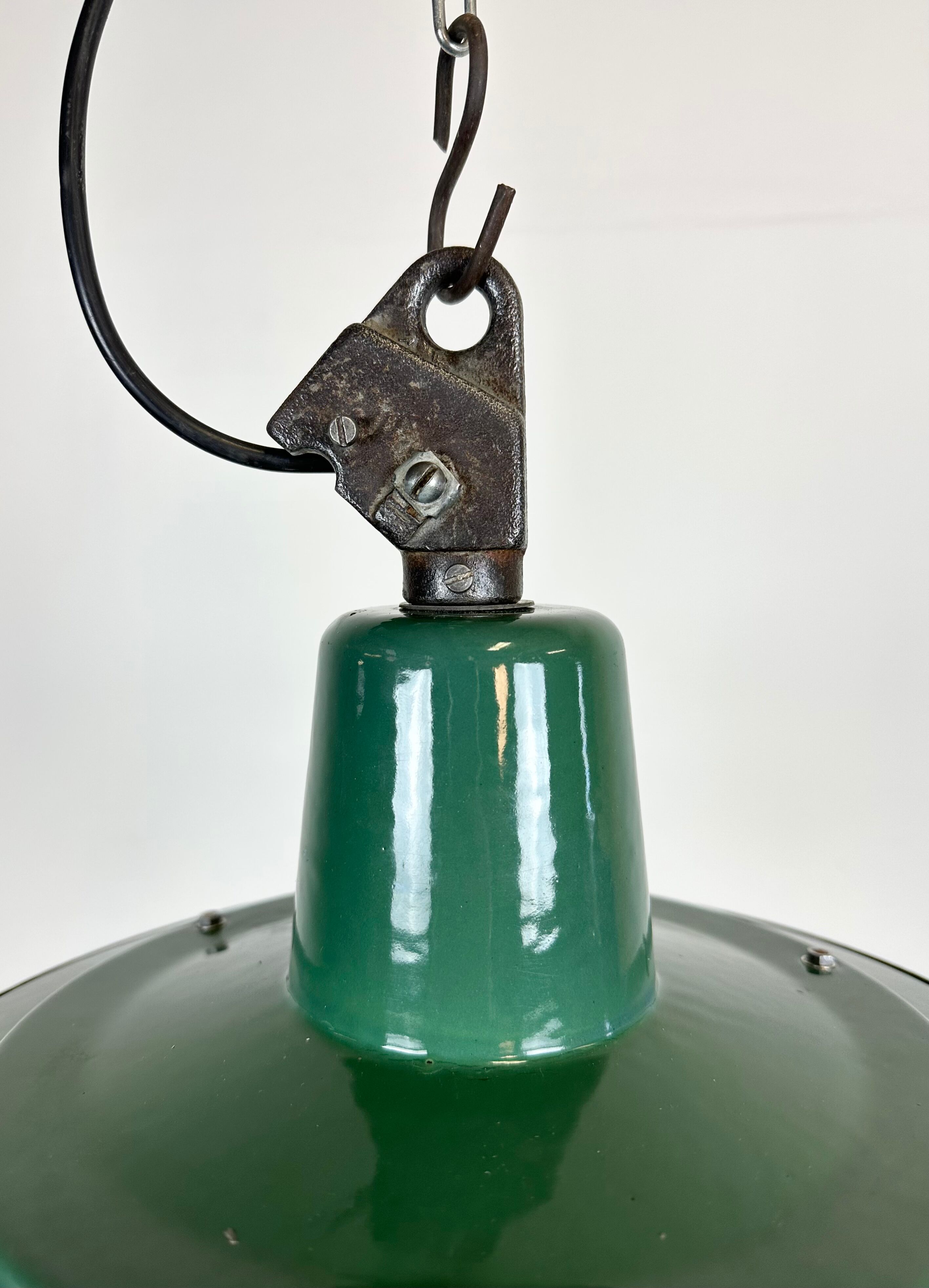 Green Enamel and Cast Iron Industrial Pendant Light, 1960s