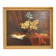 Old painting still life feather violin book lamp flowers