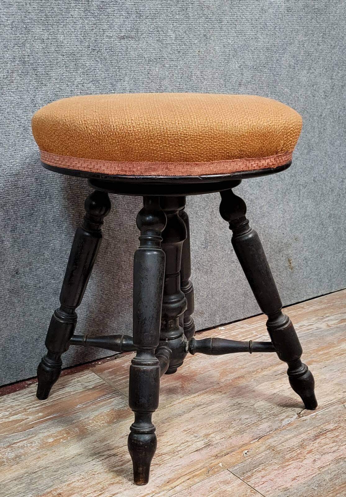 Napoleon III period piano stool in blackened wood circa 1850