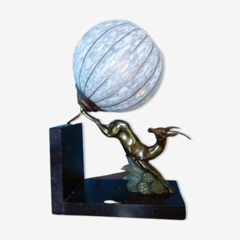 Lampe veilleuse Art Déco antilope sur socle en marbre