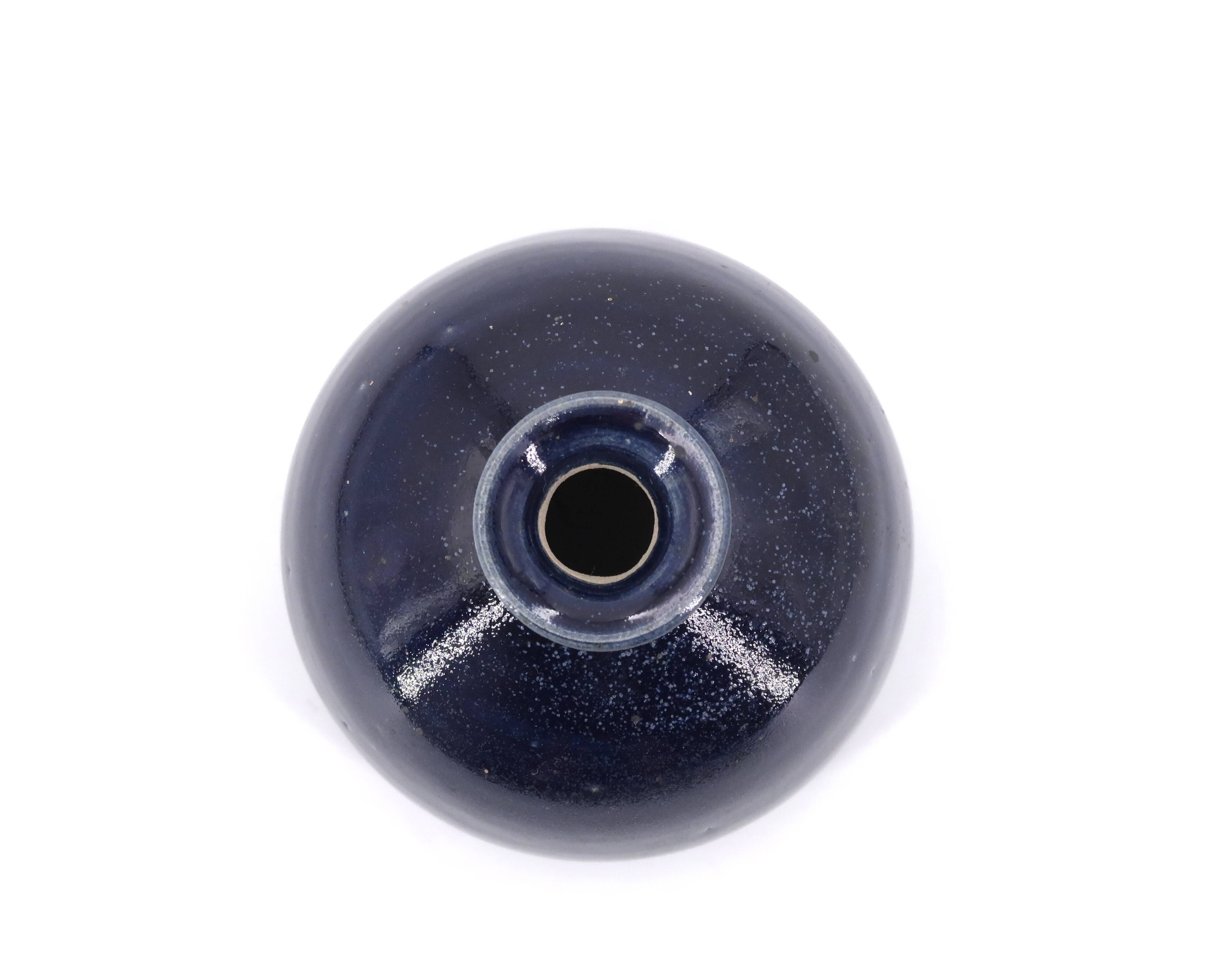 Midnight blue ceramic ball vase, 1970s