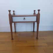 Teak bedside table with a vintage white lacquer drawer, Gautier furniture.