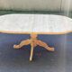 Extendable round dining table with central leg, renovated in solid wood, 200cm