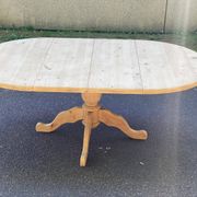 Table à manger ronde extensible pied central rénovée en bois massif 200cm