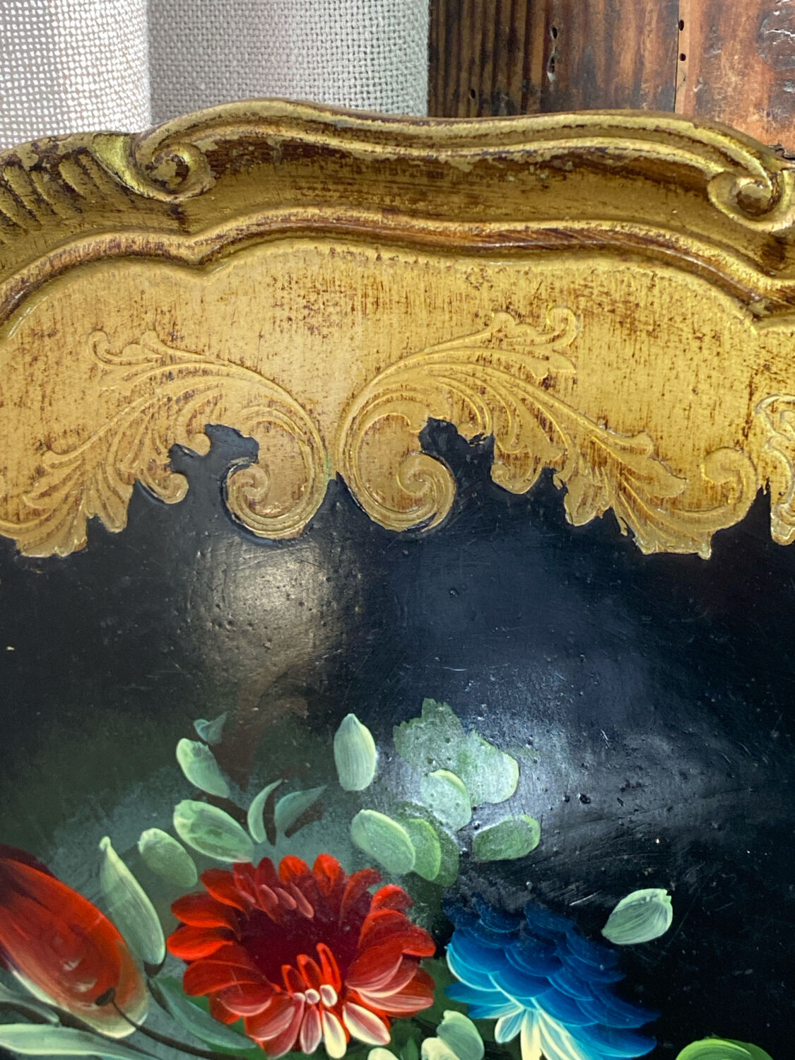 Round painted wooden platter