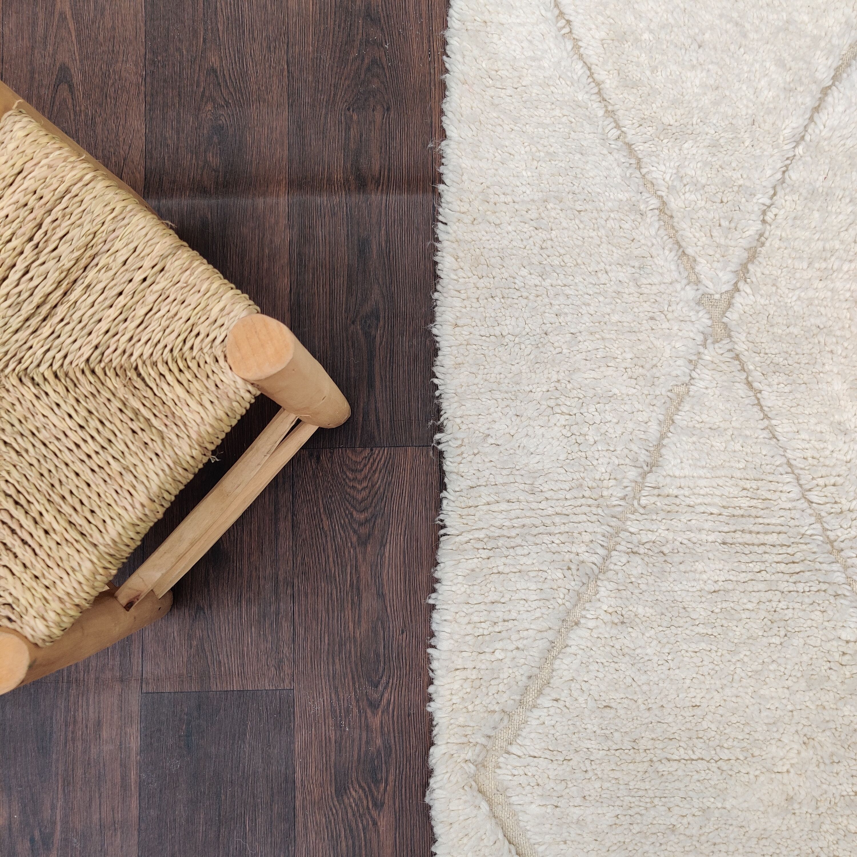 Tapis berbère blanc shaggy 110x145 cm