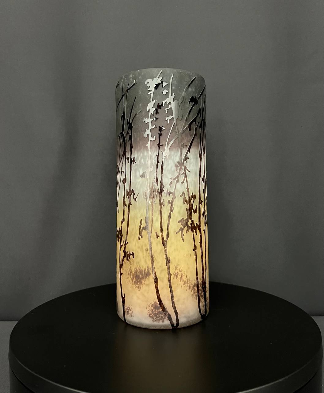 Multilayer cameo glass vase with acid-etched floral decoration.